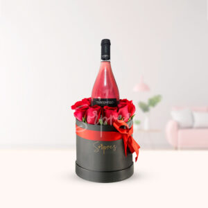 Caja de rosas con Vino Tabernero Rosse